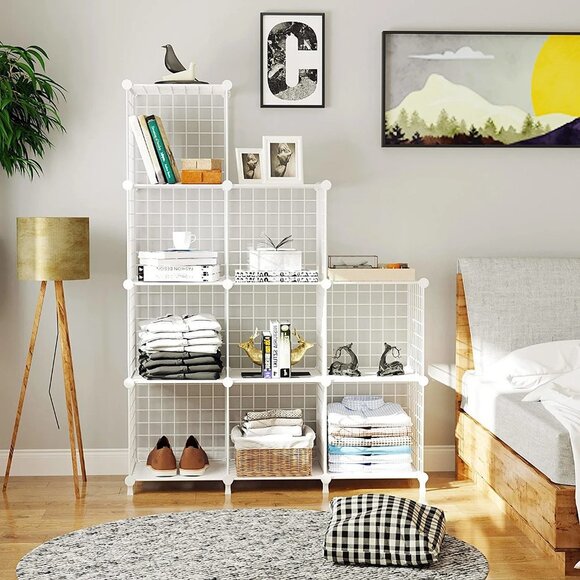 Metal Storage Shelves Bookshelf, Modular Storage 9 Cube Closet Clothes Organizer - Picture 1 of 6